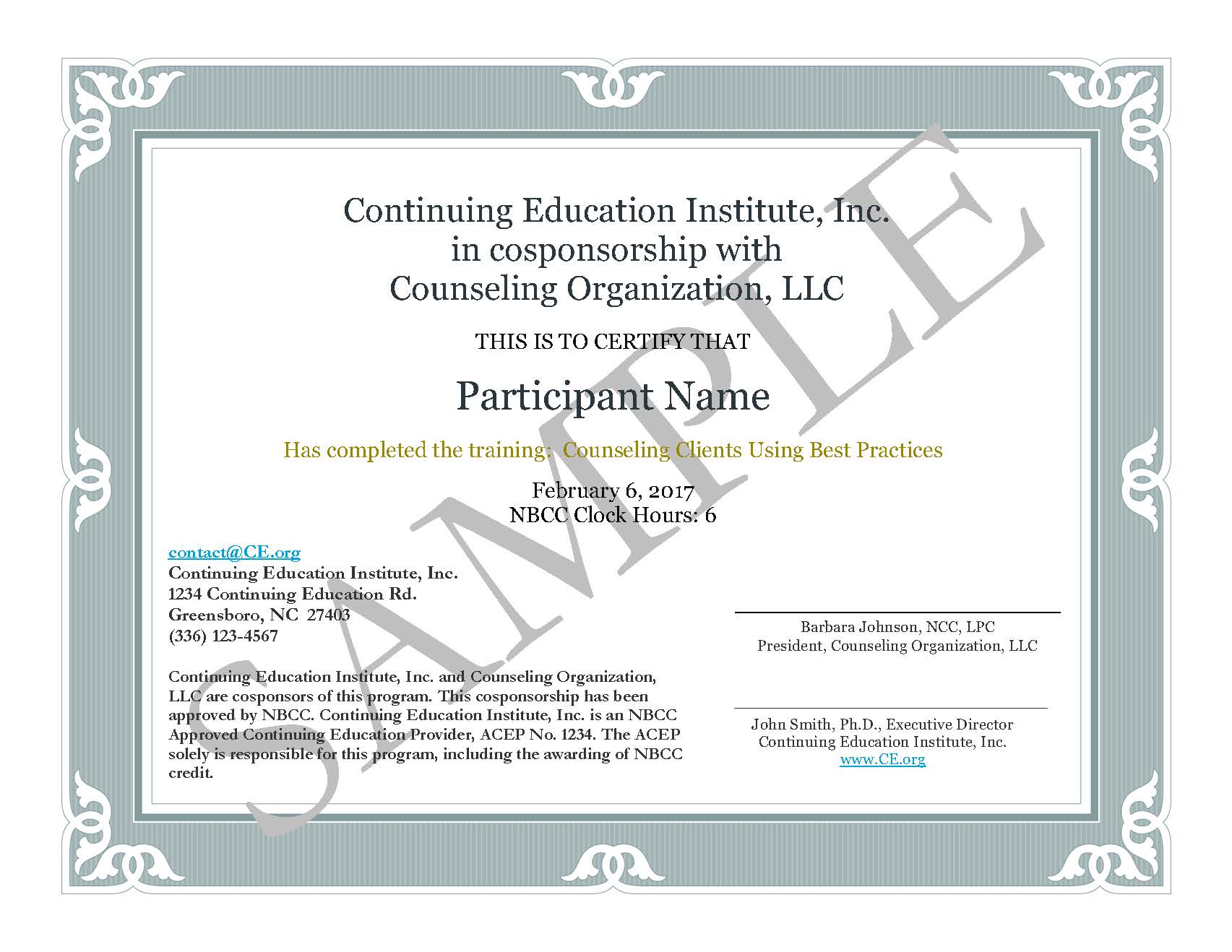 Toolbox  NBCC For Continuing Education Certificate Template