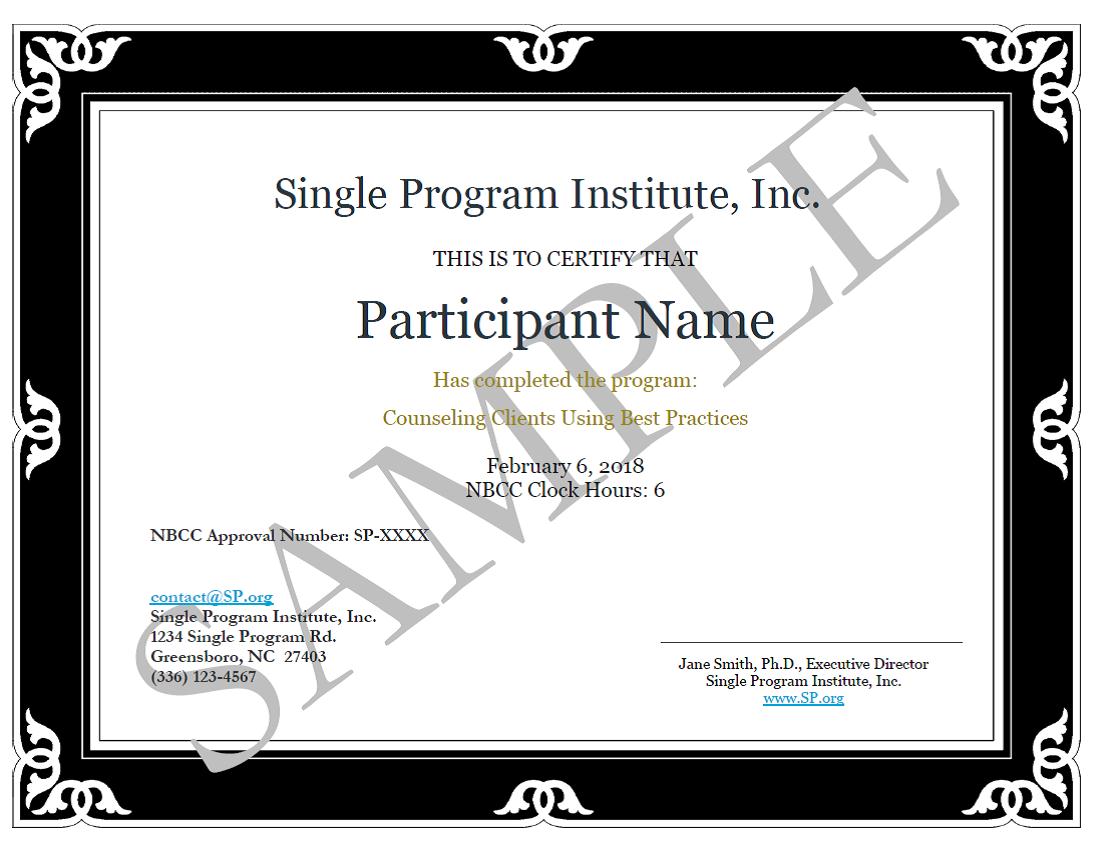 Single Program Sample Cert
